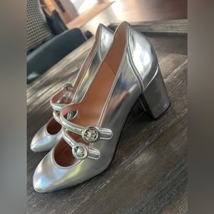 JCREW MAISE DOUBLE STRAP HEAL IN METALLIC sz 9